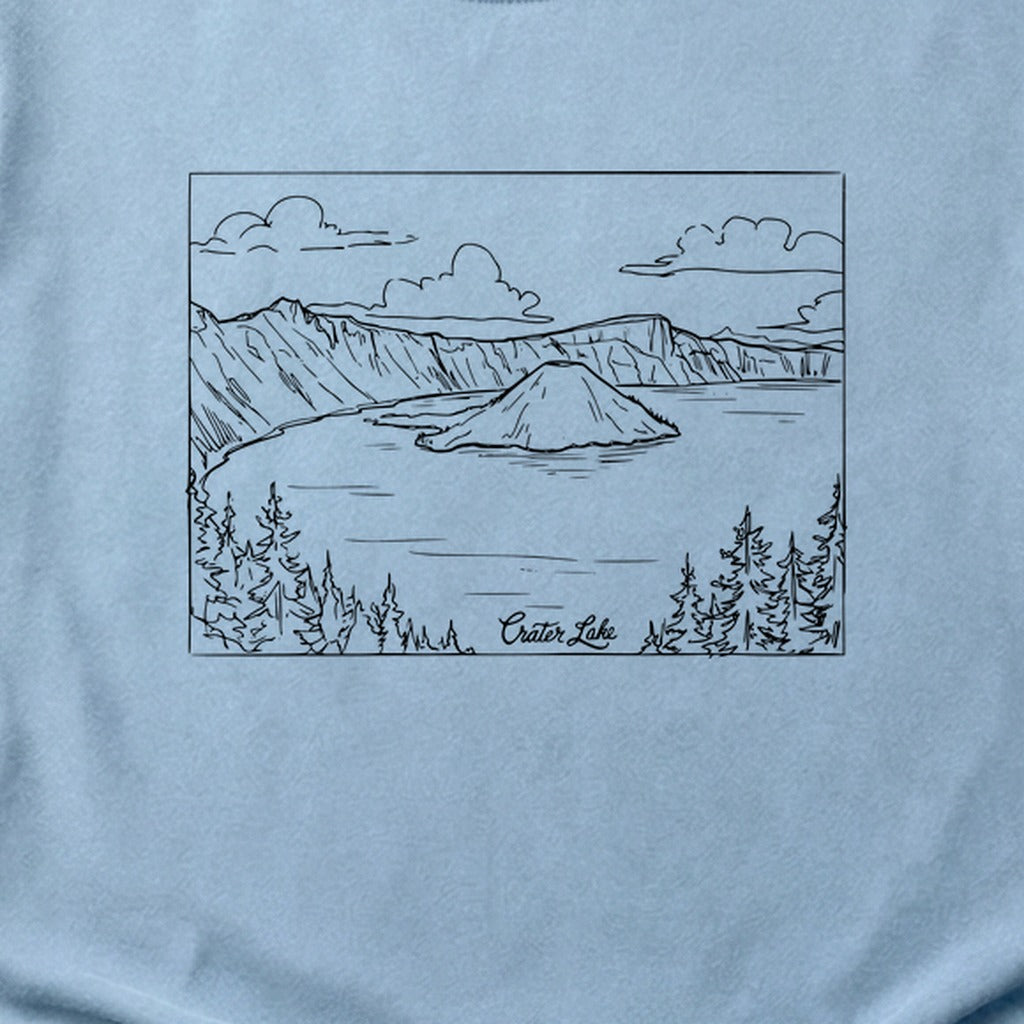 Crater Lake Line Drawing Cotton T-Shirt