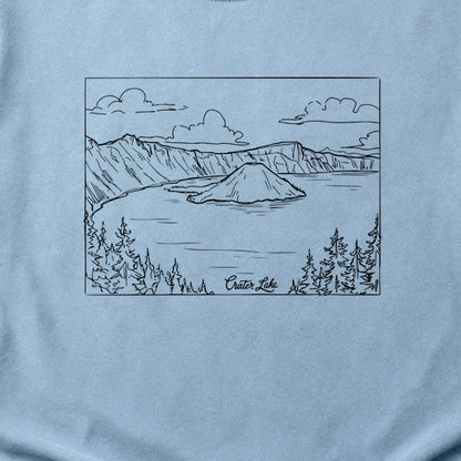 Crater Lake Line Drawing Cotton T-Shirt