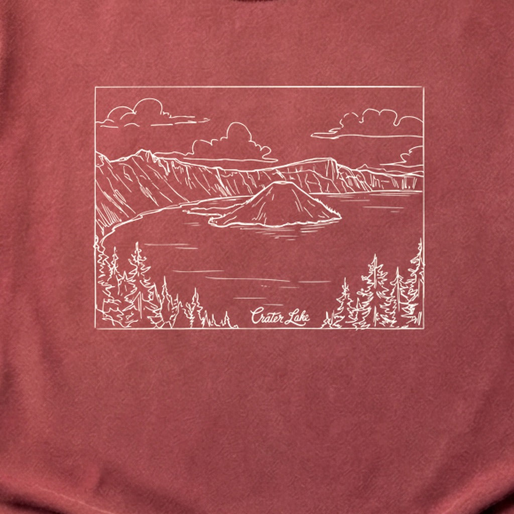 Crater Lake Line Drawing Cotton T-Shirt