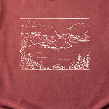 Crater Lake Line Drawing Cotton T-Shirt