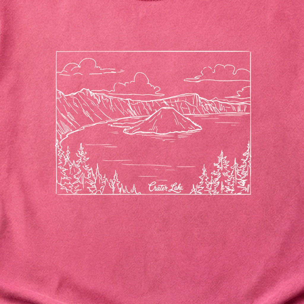 Crater Lake Line Drawing Cotton T-Shirt