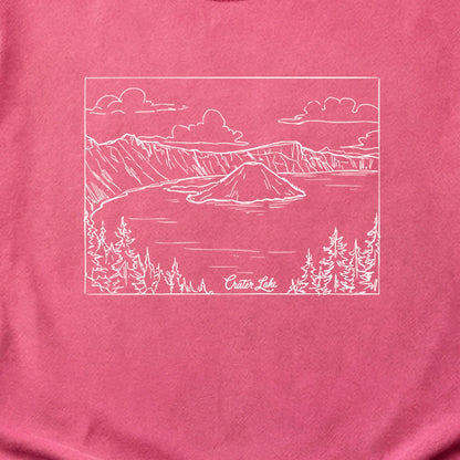 Crater Lake Line Drawing Cotton T-Shirt