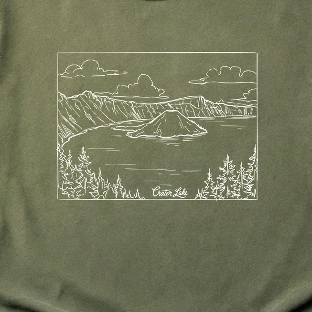Crater Lake Line Drawing Cotton T-Shirt