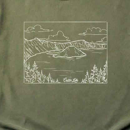 Crater Lake Line Drawing Cotton T-Shirt