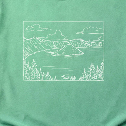 Crater Lake Line Drawing Cotton T-Shirt