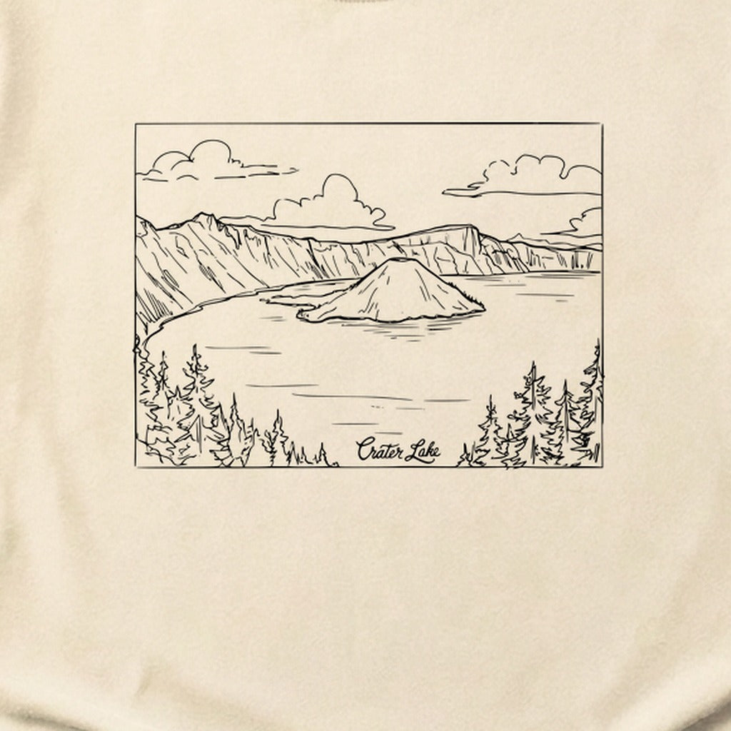 Crater Lake Line Drawing Cotton T-Shirt