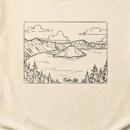 Crater Lake Line Drawing Cotton T-Shirt