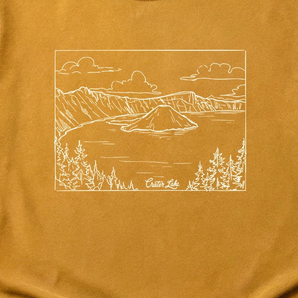 Crater Lake Line Drawing Cotton T-Shirt
