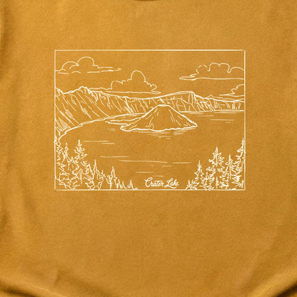 Crater Lake Line Drawing Cotton T-Shirt