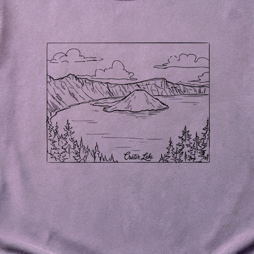 Crater Lake Line Drawing Cotton T-Shirt