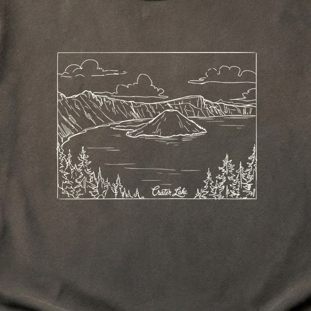 Crater Lake Line Drawing Cotton T-Shirt