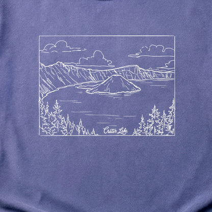Crater Lake Line Drawing Cotton T-Shirt