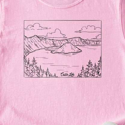 Crater Lake Line Drawing Kids Cotton T-Shirt