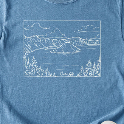 Crater Lake Line Drawing Kids Cotton T-Shirt