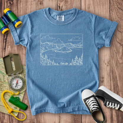 Crater Lake Line Drawing Kids Cotton T-Shirt