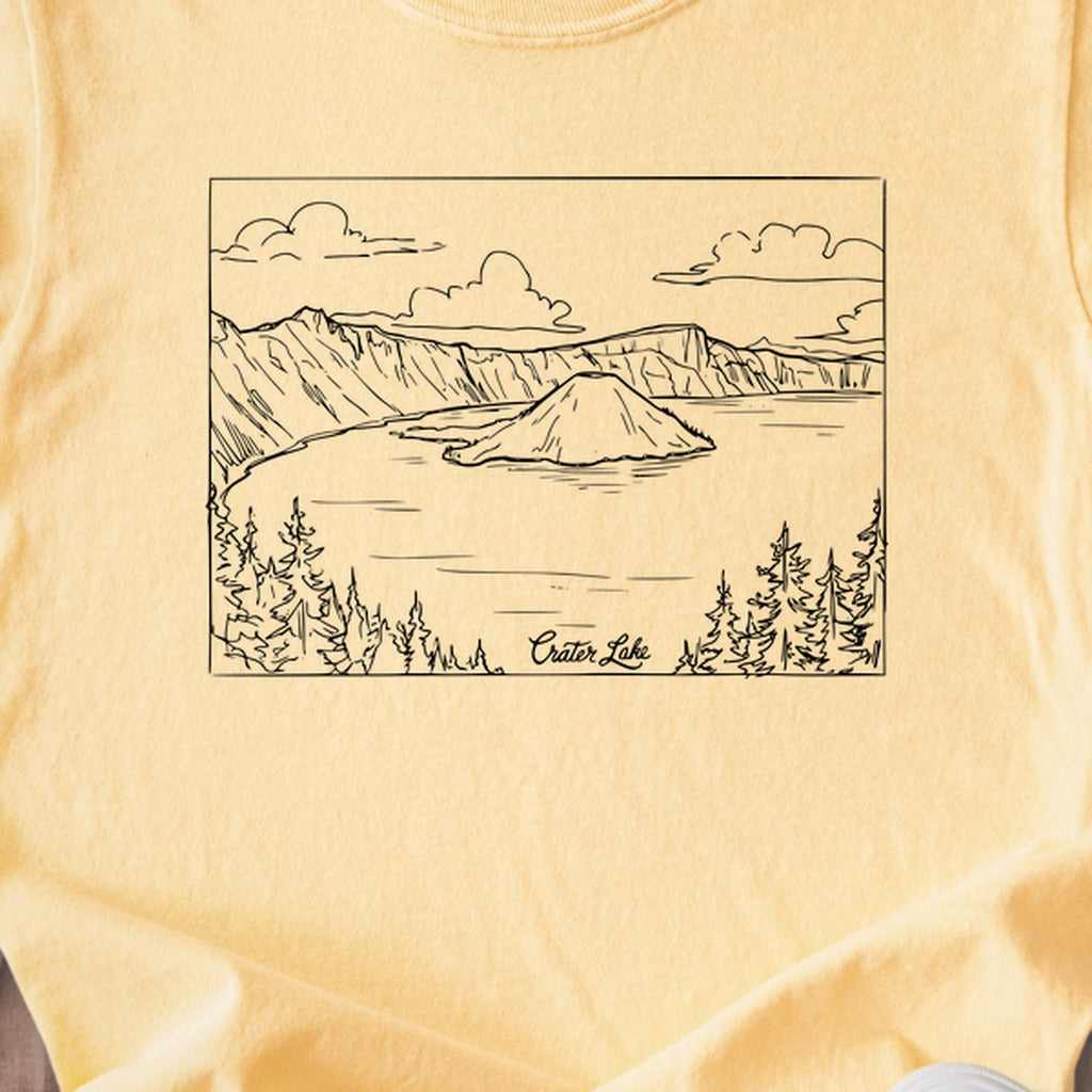 Crater Lake Line Drawing Kids Cotton T-Shirt