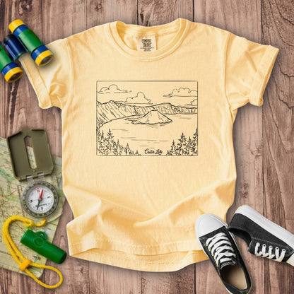 Crater Lake Line Drawing Kids Cotton T-Shirt