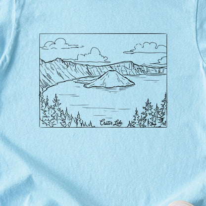Crater Lake Line Drawing Kids Cotton T-Shirt