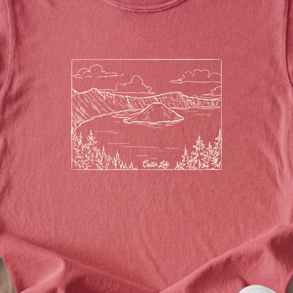 Crater Lake Line Drawing Kids Cotton T-Shirt