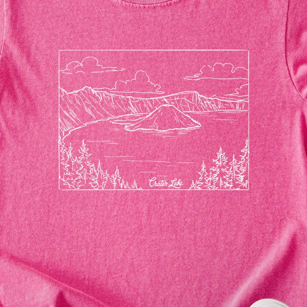 Crater Lake Line Drawing Kids Cotton T-Shirt