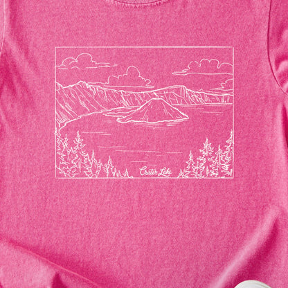Crater Lake Line Drawing Kids Cotton T-Shirt