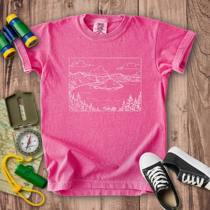 Crater Lake Line Drawing Kids Cotton T-Shirt