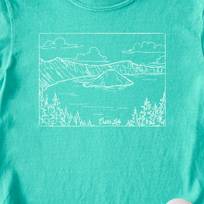 Crater Lake Line Drawing Kids Cotton T-Shirt