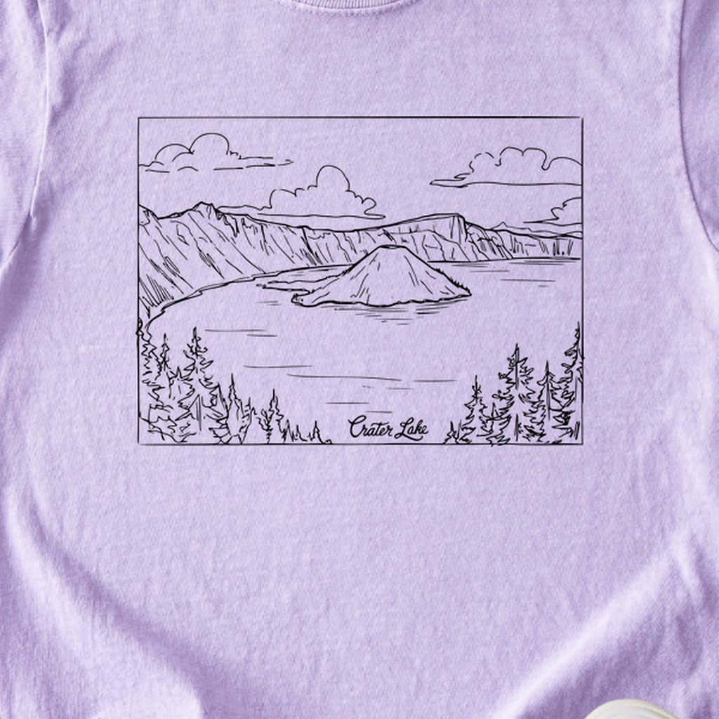 Crater Lake Line Drawing Kids Cotton T-Shirt
