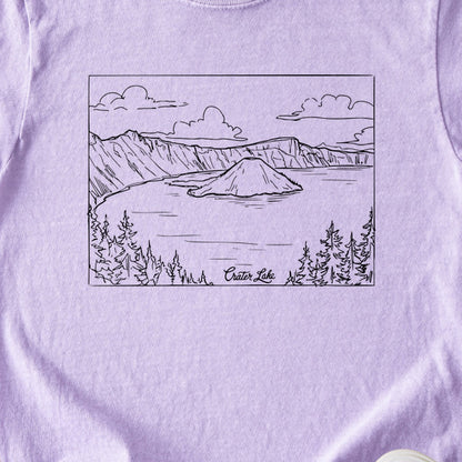 Crater Lake Line Drawing Kids Cotton T-Shirt