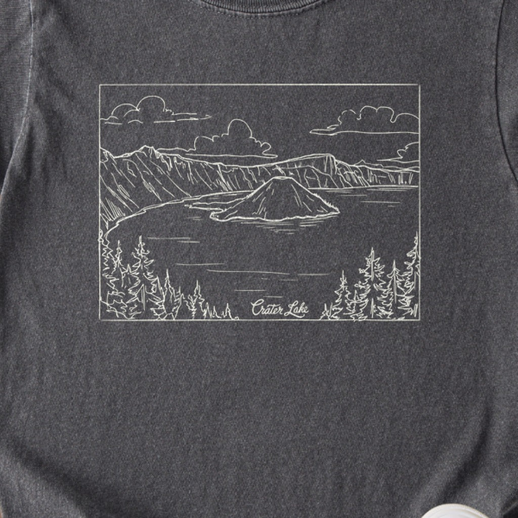 Crater Lake Line Drawing Kids Cotton T-Shirt