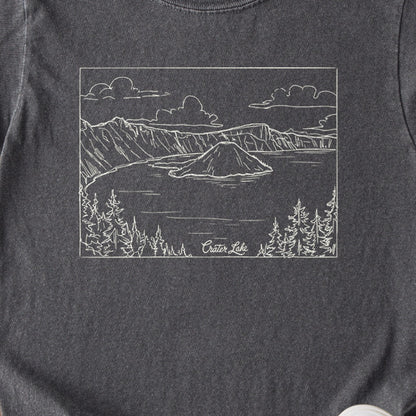 Crater Lake Line Drawing Kids Cotton T-Shirt