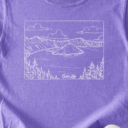 Crater Lake Line Drawing Kids Cotton T-Shirt