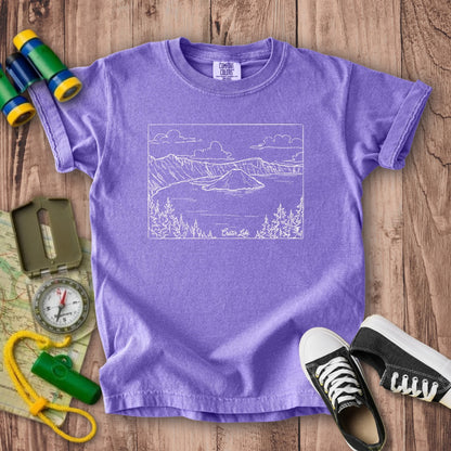 Crater Lake Line Drawing Kids Cotton T-Shirt