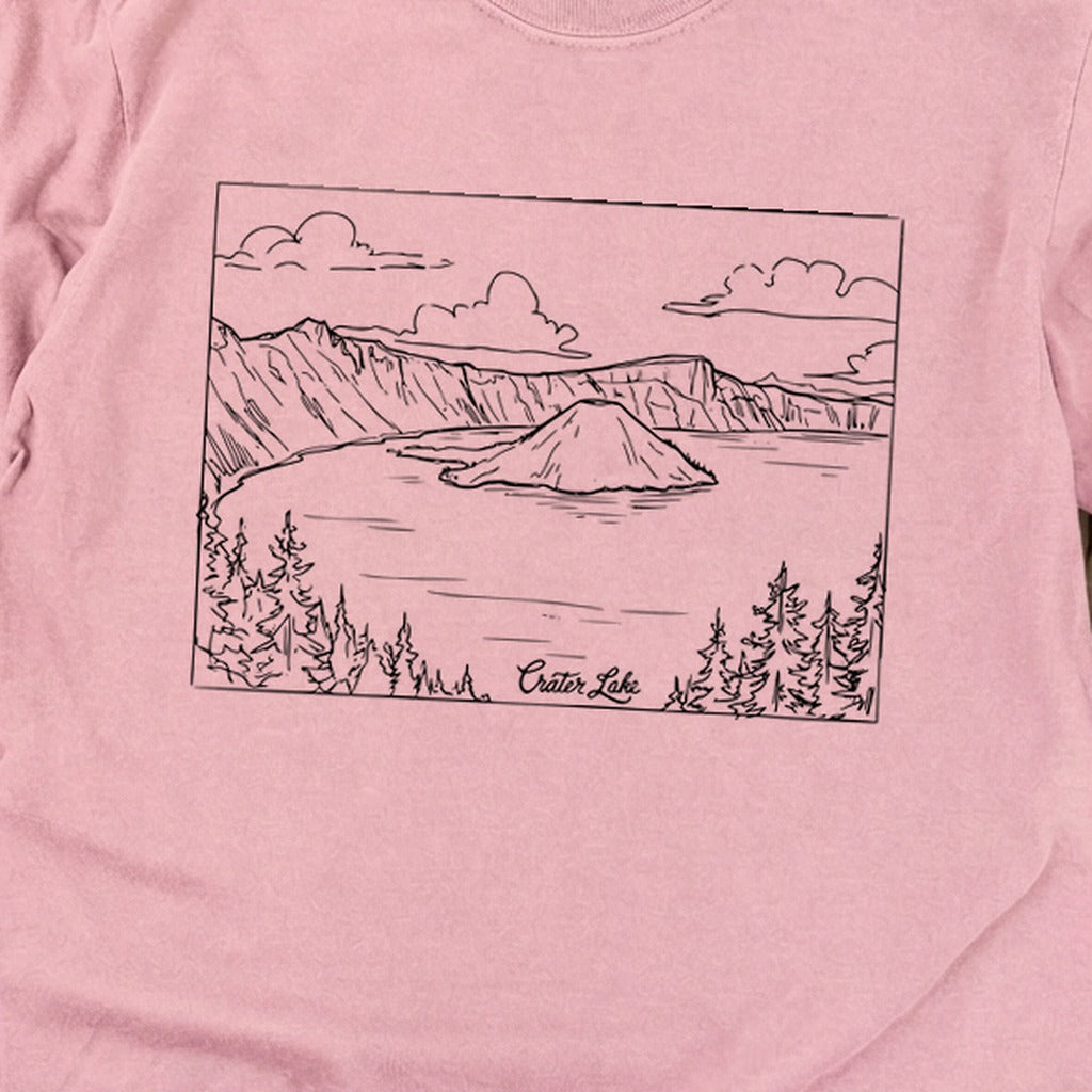 Crater Lake Line Drawing Cotton Long Sleeve