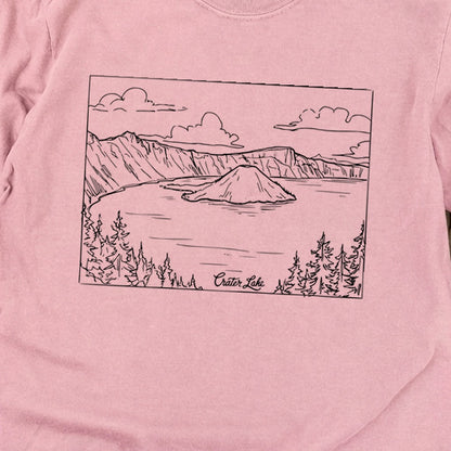 Crater Lake Line Drawing Cotton Long Sleeve