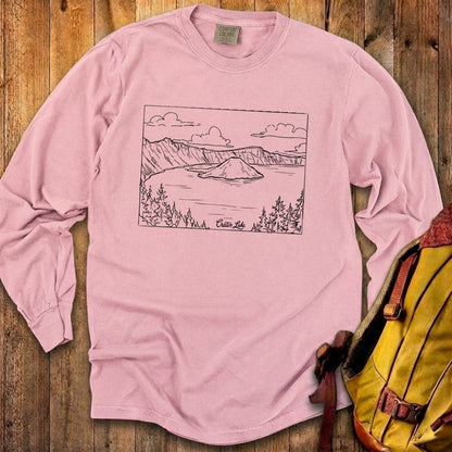 Crater Lake Line Drawing Cotton Long Sleeve