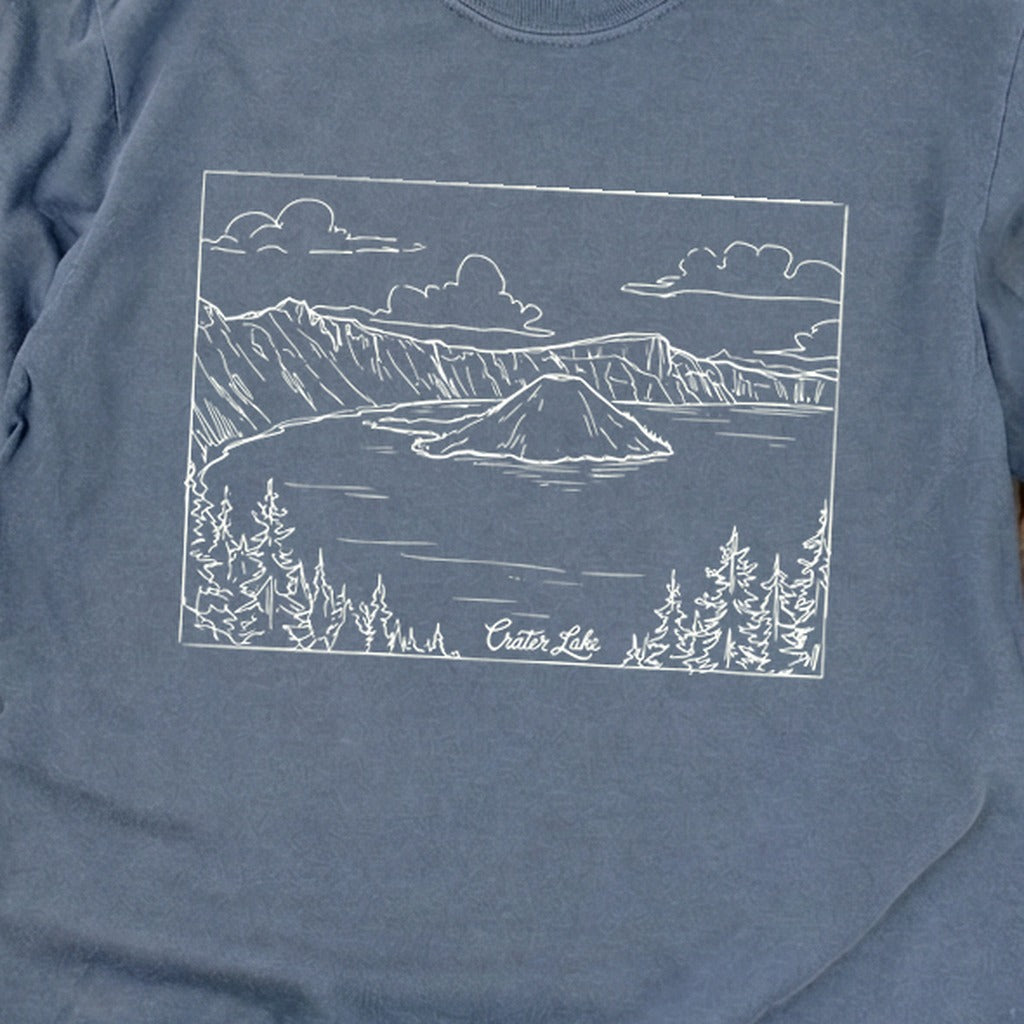 Crater Lake Line Drawing Cotton Long Sleeve
