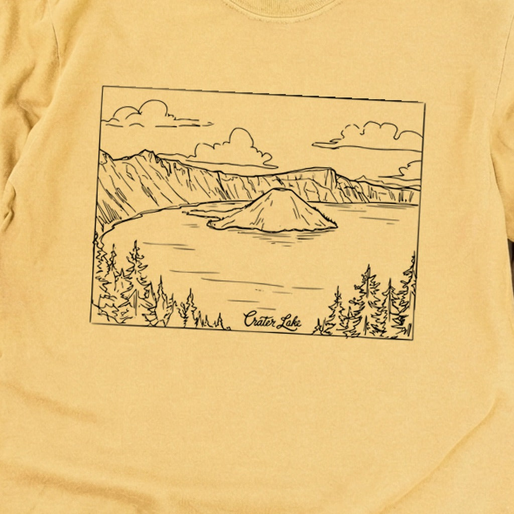 Crater Lake Line Drawing Cotton Long Sleeve
