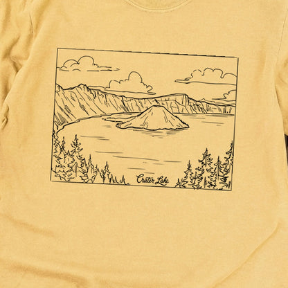 Crater Lake Line Drawing Cotton Long Sleeve