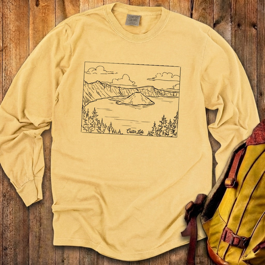 Crater Lake Line Drawing Cotton Long Sleeve
