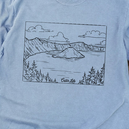 Crater Lake Line Drawing Cotton Long Sleeve