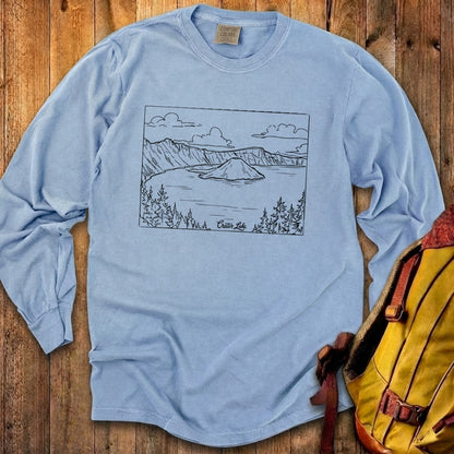 Crater Lake Line Drawing Cotton Long Sleeve