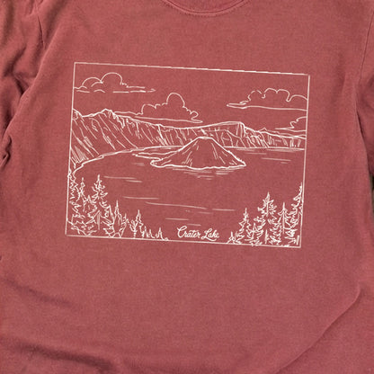 Crater Lake Line Drawing Cotton Long Sleeve