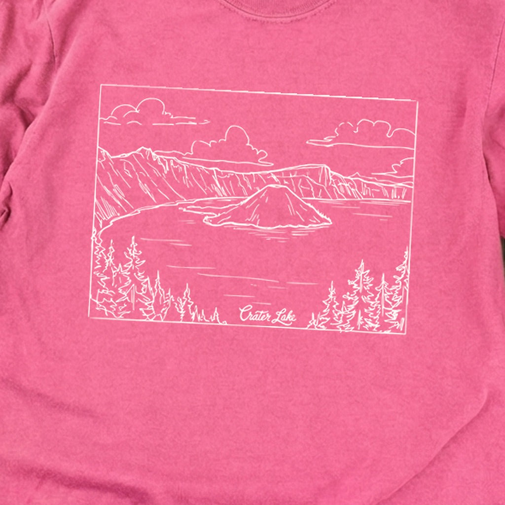 Crater Lake Line Drawing Cotton Long Sleeve