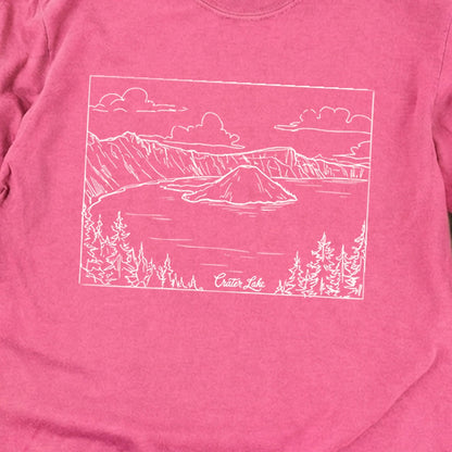 Crater Lake Line Drawing Cotton Long Sleeve