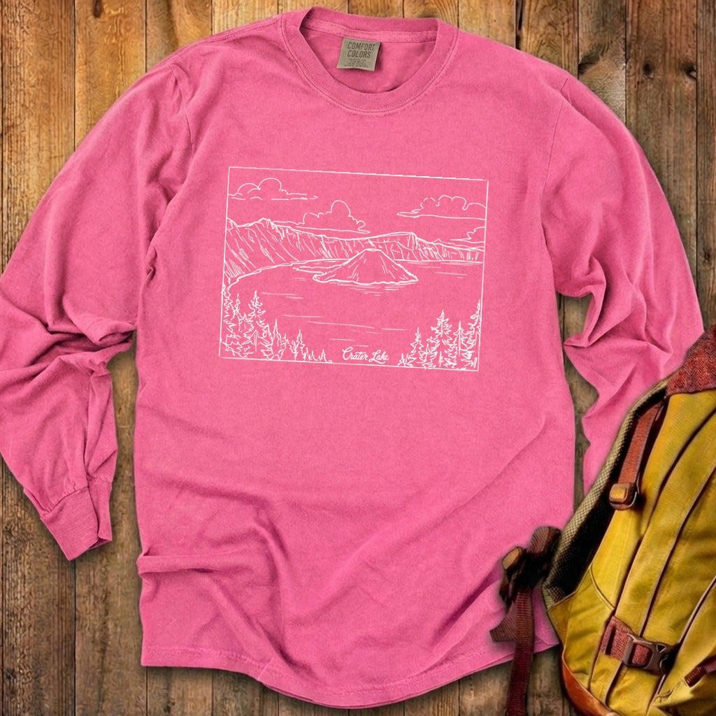 Crater Lake Line Drawing Cotton Long Sleeve