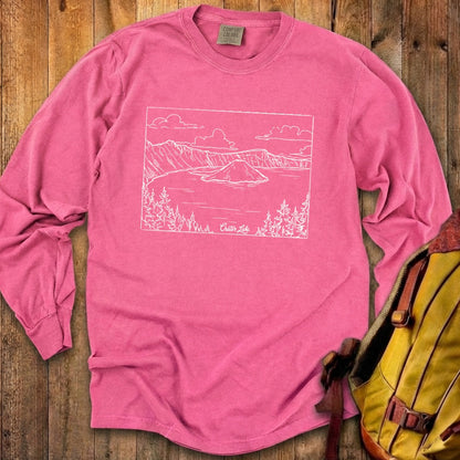Crater Lake Line Drawing Cotton Long Sleeve