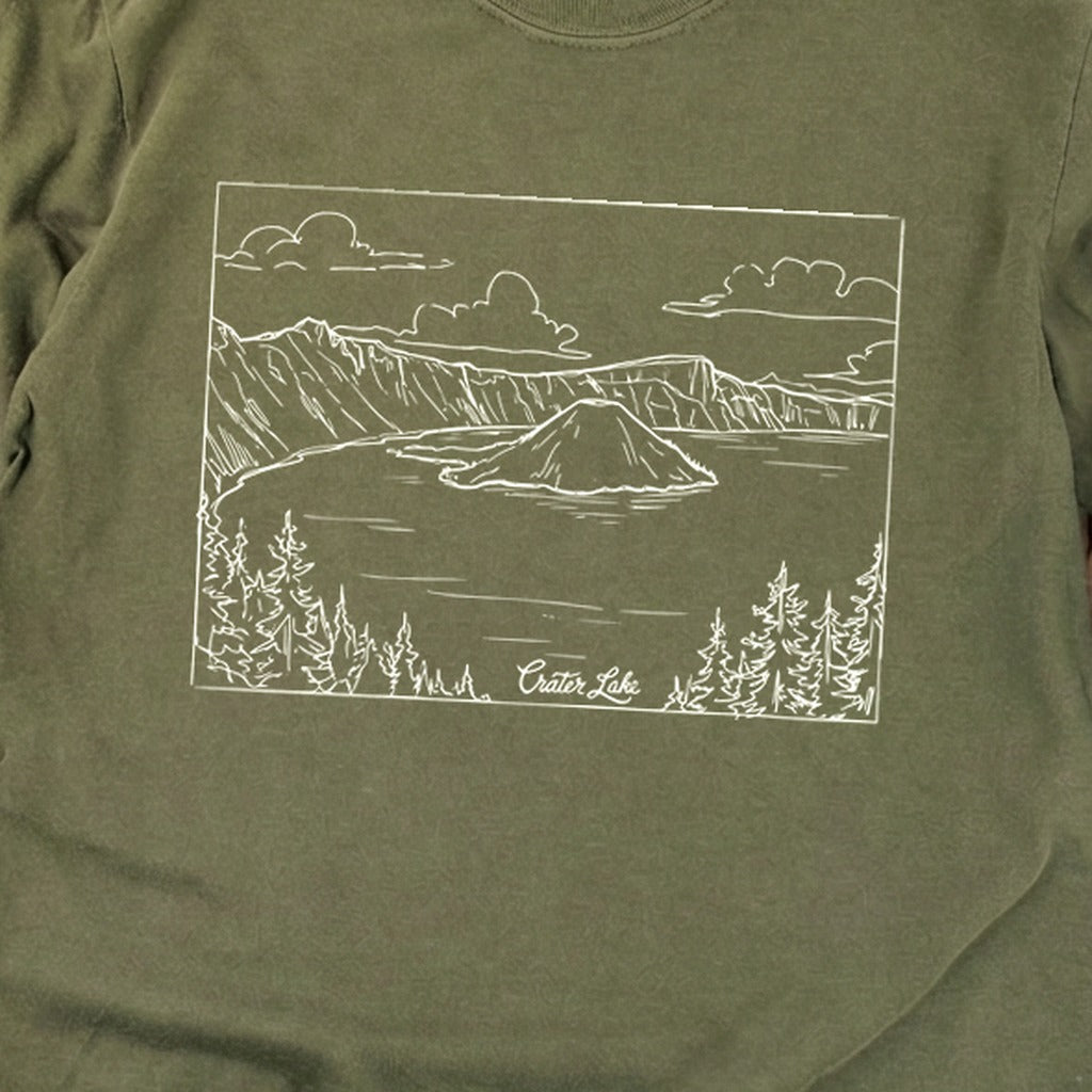 Crater Lake Line Drawing Cotton Long Sleeve