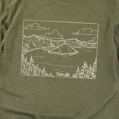 Crater Lake Line Drawing Cotton Long Sleeve