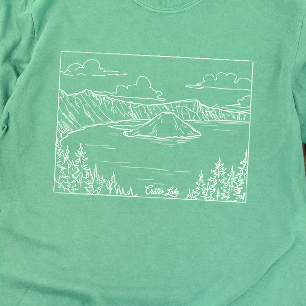 Crater Lake Line Drawing Cotton Long Sleeve
